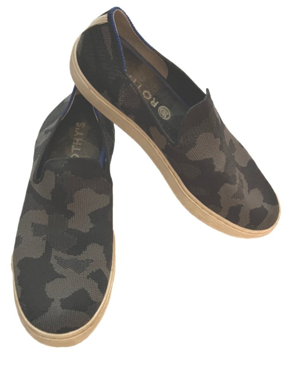 Rothys Gray and Black The Original Slip On Sneaker Camouflage Camo Loafer Size 8